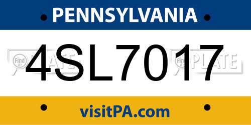 4SL7017 Pennsylvania License Plate