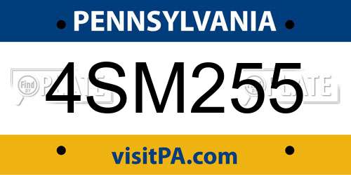 4SM255 Pennsylvania License Plate
