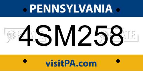 4SM258 Pennsylvania License Plate