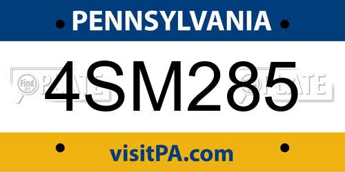 4SM285 Pennsylvania License Plate