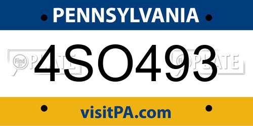 4SO493 Pennsylvania License Plate