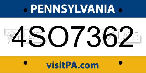 4SO7362 Pennsylvania License Plate