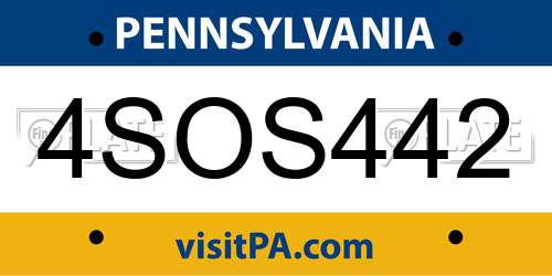 4SOS442 Pennsylvania License Plate