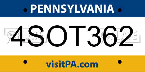 4SOT362 Pennsylvania License Plate