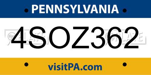 4SOZ362 Pennsylvania License Plate