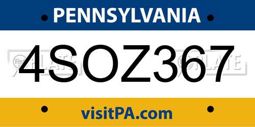 4SOZ367 Pennsylvania License Plate