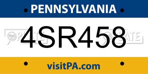 4SR458 Pennsylvania License Plate