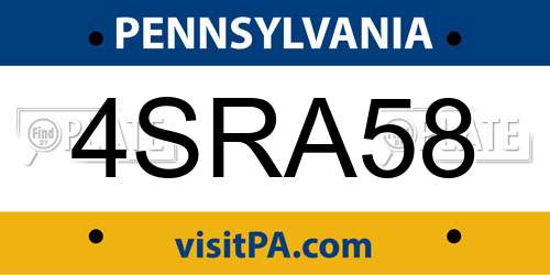 4SRA58 Pennsylvania License Plate