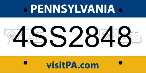 4SS2848 Pennsylvania License Plate