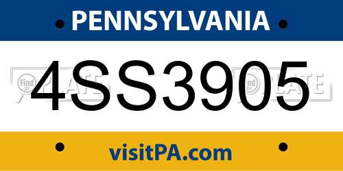 4SS3905 Pennsylvania License Plate