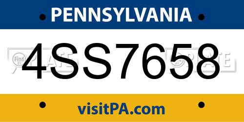 4SS7658 Pennsylvania License Plate