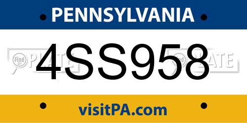 4SS958 Pennsylvania License Plate