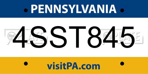 4SST845 Pennsylvania License Plate