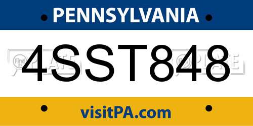 4SST848 Pennsylvania License Plate