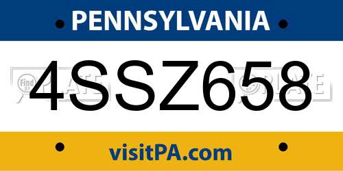 4SSZ658 Pennsylvania License Plate