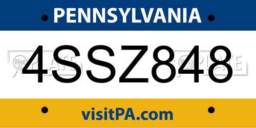 4SSZ848 Pennsylvania License Plate