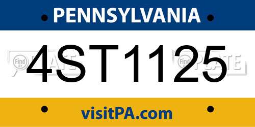 4ST1125 Pennsylvania License Plate