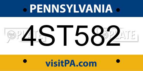 4ST582 Pennsylvania License Plate