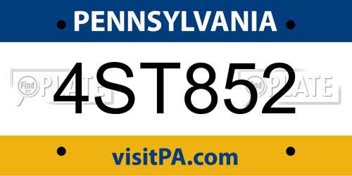 4ST852 Pennsylvania License Plate