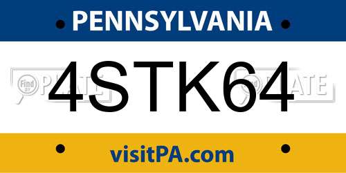4STK64 Pennsylvania License Plate