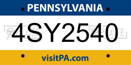 4SY2540 Pennsylvania License Plate