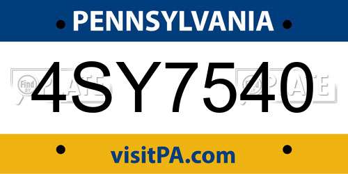 4SY7540 Pennsylvania License Plate