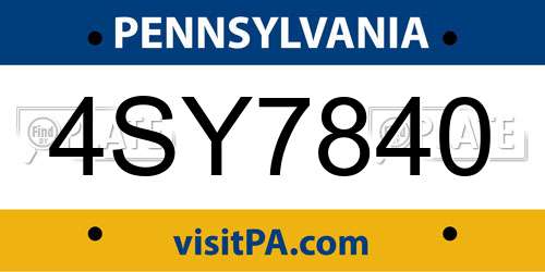 4SY7840 Pennsylvania License Plate