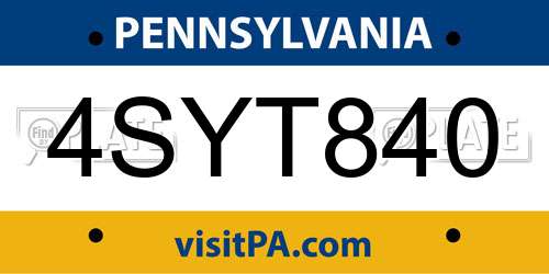 4SYT840 Pennsylvania License Plate