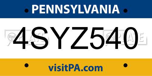 4SYZ540 Pennsylvania License Plate