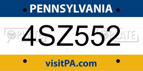 4SZ552 Pennsylvania License Plate