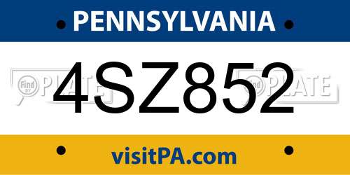 4SZ852 Pennsylvania License Plate