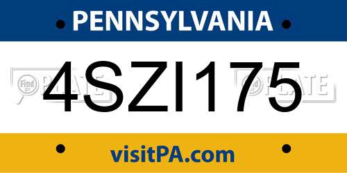 4SZI175 Pennsylvania License Plate
