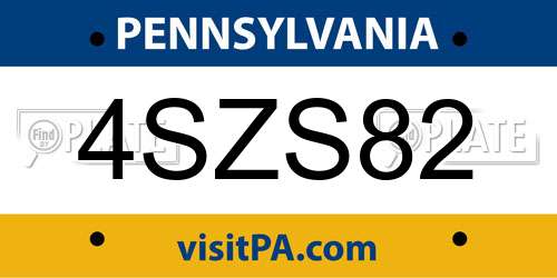 4SZS82 Pennsylvania License Plate