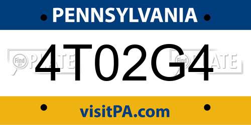4T02G4 Pennsylvania License Plate