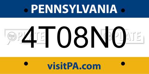 4T08N0 Pennsylvania License Plate