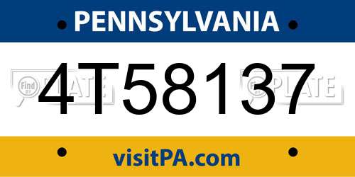 4T58137 Pennsylvania License Plate