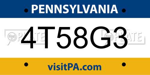 4T58G3 Pennsylvania License Plate
