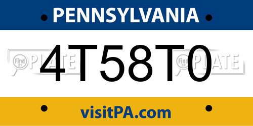 4T58T0 Pennsylvania License Plate