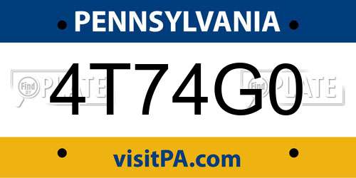 4T74G0 Pennsylvania License Plate