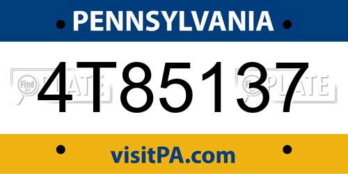 4T85137 Pennsylvania License Plate