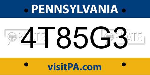 4T85G3 Pennsylvania License Plate