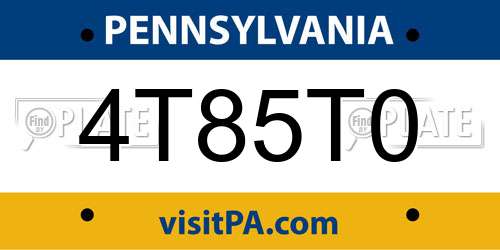 4T85T0 Pennsylvania License Plate