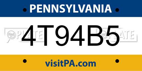 4T94B5 Pennsylvania License Plate