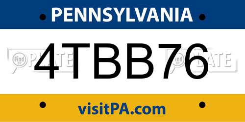 4TBB76 Pennsylvania License Plate