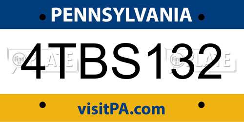 4TBS132 Pennsylvania License Plate