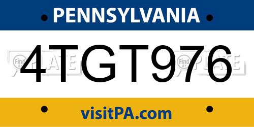 4TGT976 Pennsylvania License Plate