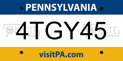4TGY45 Pennsylvania License Plate