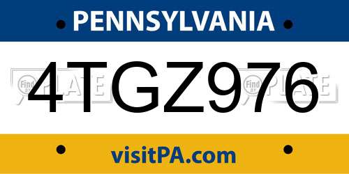 4TGZ976 Pennsylvania License Plate
