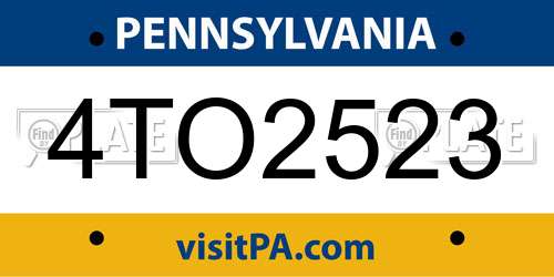 4TO2523 Pennsylvania License Plate