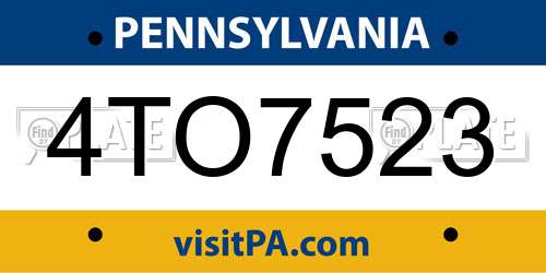 4TO7523 Pennsylvania License Plate